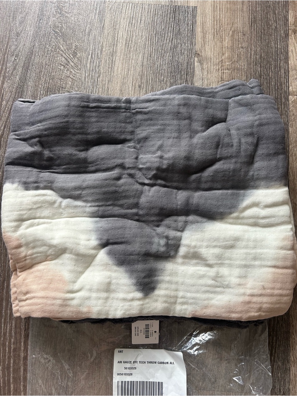 NWT Anthropologie Airy Dye Gauze Throw Peach Gray Charcoal